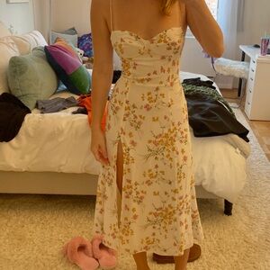 Reformation Cream Floral Midi Dress